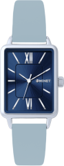 MINET Stříbrno-modré dámské hodinky SIENA s šedým koženým řemínkem