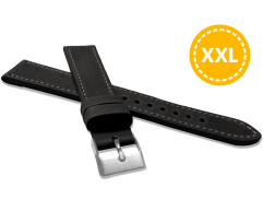 LAVVU XXL Prodloužený prošitý černý řemínek SPORT z luxusní kůže Top Grain - 20 XXL