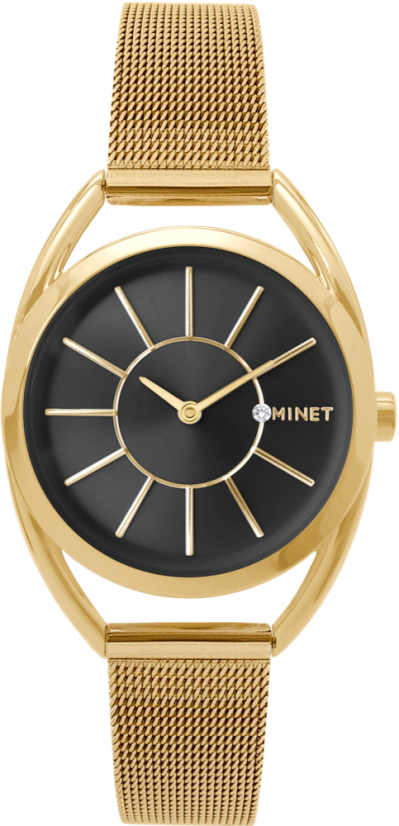 MINET Černo-zlaté dámské hodinky ICON BLACK s ocelovým řemínkem