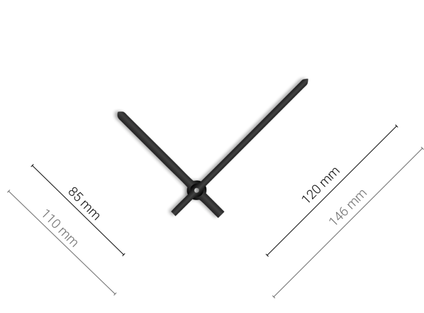 Černé rovné hliníkové ručičky na hodiny 120 mm | 85 mm
