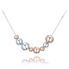 MINET Elegantní stříbrný náhrdelník se stříbrnými a Rosegold kuličkami