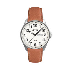LAVVU Ocelové pánské hodinky BERGEN White / Top Grain Leather se svítícím číselníkem