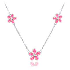 MINET Strieborný náhrdelník KYTIČKY s ružovými opálkami