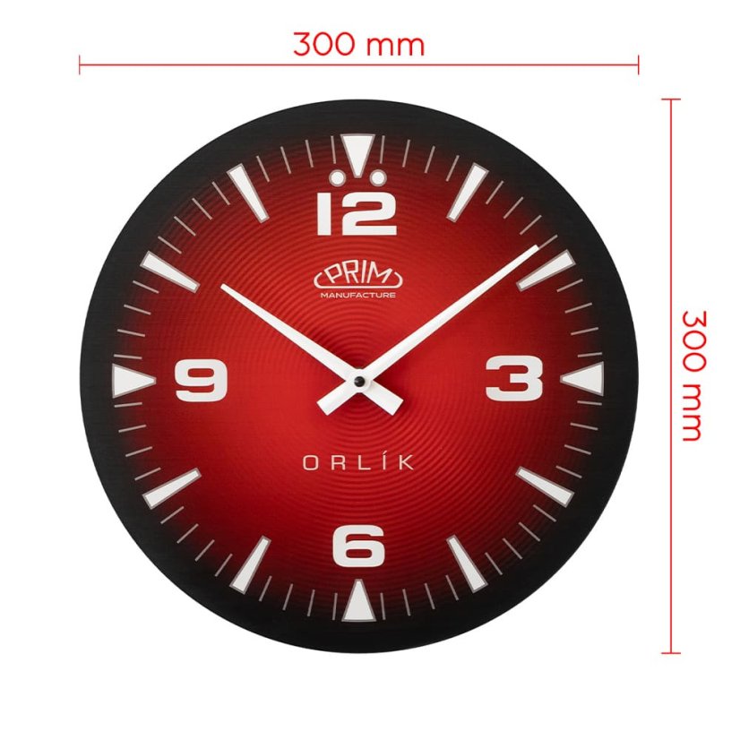 Skleněné nástěnné hodiny Prim Orlík III - černo-červené - E09.5541.9020
