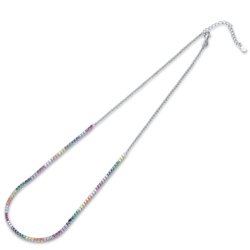 MINET Strieborný tenisový náhrdelník s rôznofarebnými zirkónmi