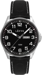 Ocelové pánské hodinky LAVVU BERGEN Black / Top Grain Leather se svítícími čísly  LWM0145