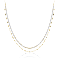 MINET Elegantný dvojitý pozlátený strieborný náhrdelník s bielym zirkónom