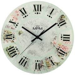 Nástenné sklenené hodiny s tichým chodom MPM Lente - E09.4378