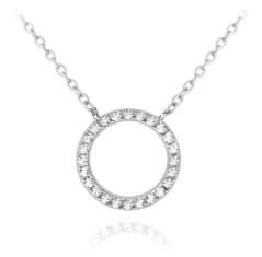 MINET Stříbrný náhrdelník KROUŽEK s bílými zirkony