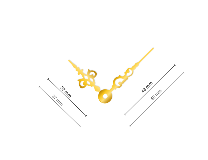 Stredné zlaté hliníkové ručičky na hodiny Antik 43 mm | 32 mm