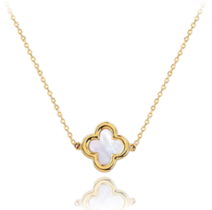 MINET Zlatý náhrdelník čtyřlístek s bílou perletí Au 585/1000 1,80g