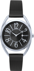 MINET Čierno-strieborné dámske hodinky s číslami ICON BLACK s čiernym oceľovým remienkom