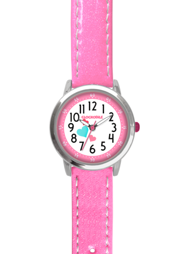 CLOCKODILE Růžové dívčí dětské hodinky se srdíčky