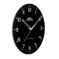 Sklenené nástenné hodiny s tichým chodom PRIM Speedline - čierno-zelené - E09.5530.9040