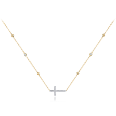 MINET Zlatý náhrdelník krížik s bielymi zirkónmi a guličkami Au 585/1000 3,90g