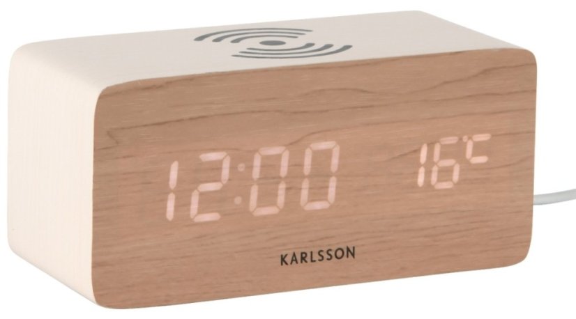 LED budík-hodiny 5933WH Karlsson s nabíječkou smartphonů 15cm