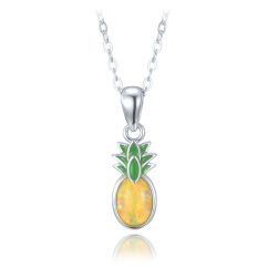 MINET Detský strieborný náhrdelník ananás so žltým opálom