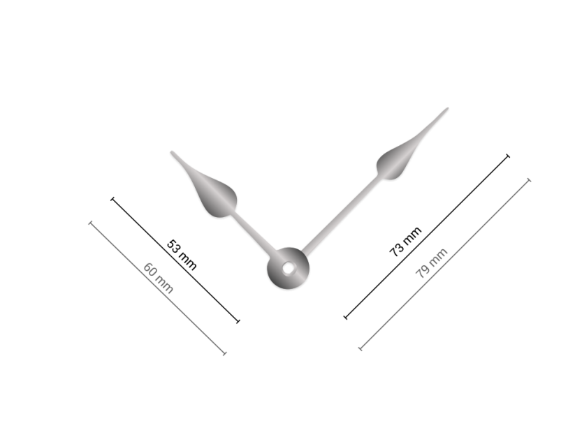 Strieborné klasické hliníkové ručičky na hodiny 73 mm | 53 mm