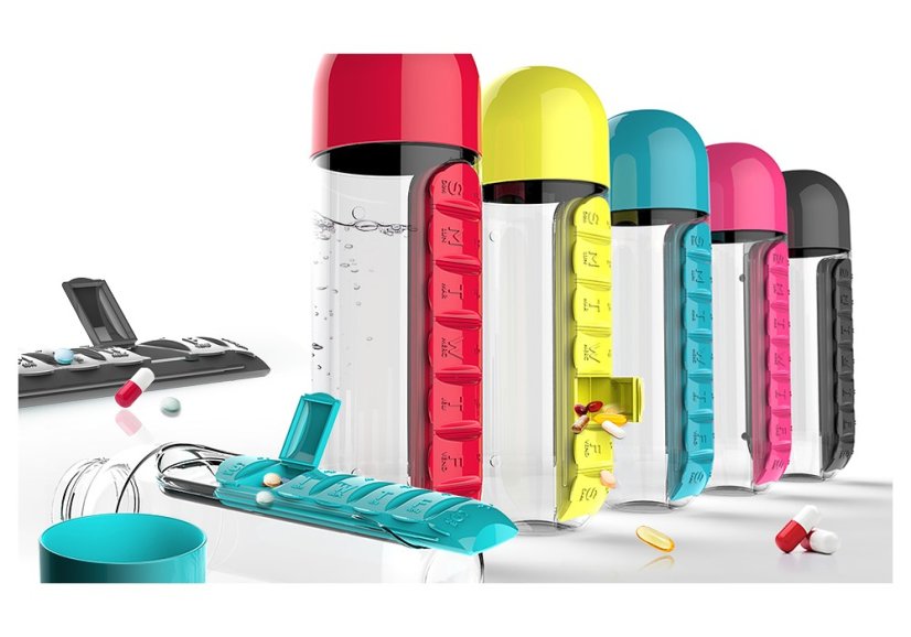 ASOBU multifunkční týdenní dávkovací láhev Pill Organizer červená 600ml