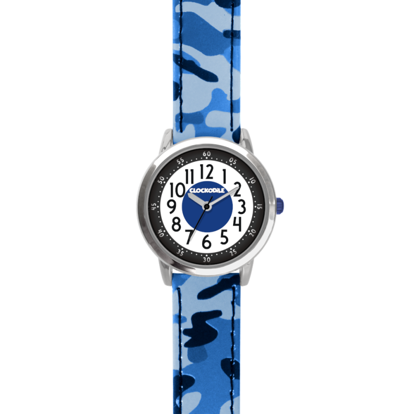 CLOCKKODIEL Svietiace modré chlapčenské detské hodinky ARMY s maskáčovým vzorom