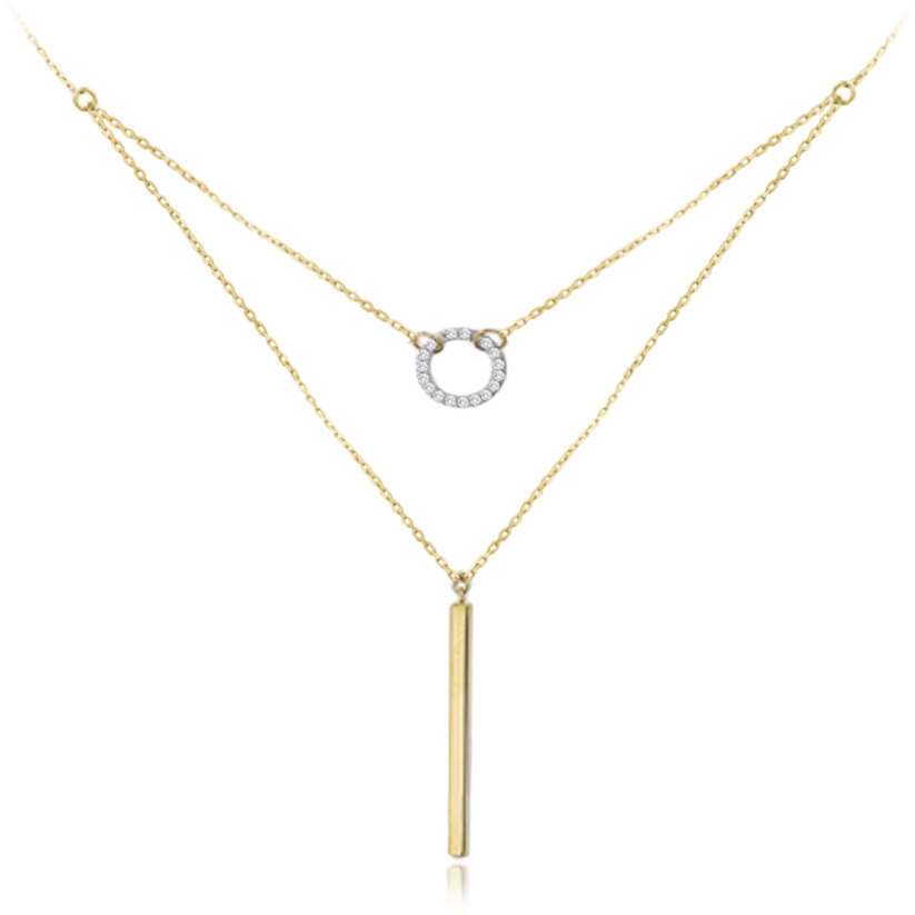 MINET Zlatý dvojitý náhrdelník s bílými zirkony Au 585/1000 2,75g