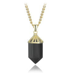 MINET Luxusní pozlacený stříbrný náhrdelník obsidián