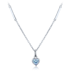 MINET Decentní stříbrný náhrdelník srdce se světle modrým zirkonem