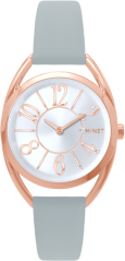 MINET Rose gold dámske hodinky s číslami ICON PINK so šedým koženým remienkom