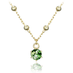 MINET Pozlacený stříbrný náhrdelník s kuličkami a zeleným zirkonem