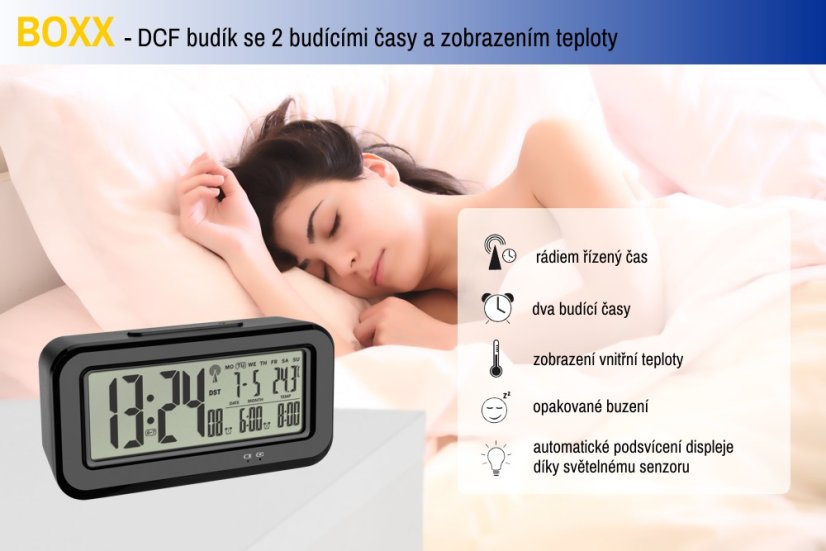 TFA 60.2554.01 - Rádiem řízený digitální budík s automatickým podsvícením  BOXX