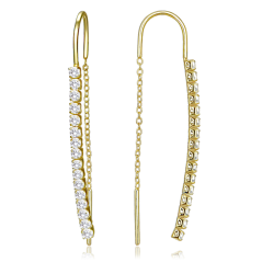 MINET Elegantné pozlátené strieborné závesné náušnice s bielymi zirkónmi