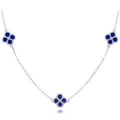 MINET Strieborný náhrdelník štvorlístky s lapismi