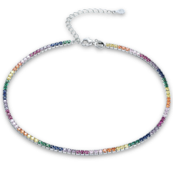 MINET Strieborná tenisová retiazka na členok s rôznofarebnými zirkónmi