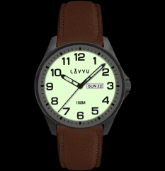 LAVVU Ocelové pánské hodinky BERGEN White / Top Grain Leather se svítícím číselníkem