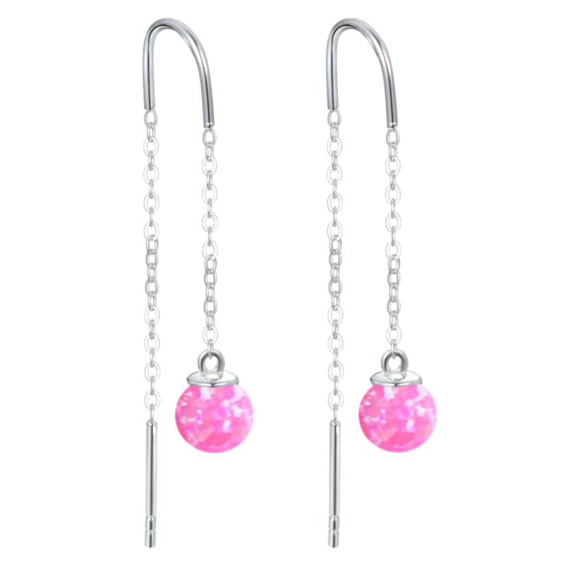 MINET Strieborné náušnice hanging balls s ružovými opálkami a zirkónom