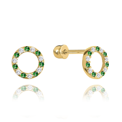 MINET Zlaté náušnice s bielymi a zelenými zirkónmi Au 585/100 1,40g