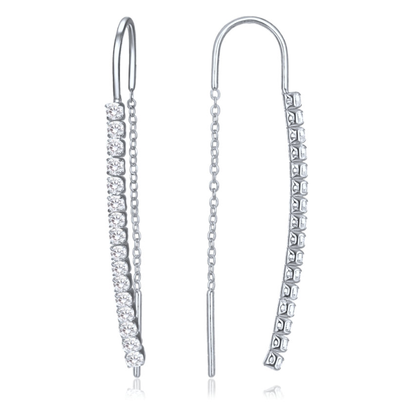 MINET Elegantné strieborné závesné náušnice s bielymi zirkónmi