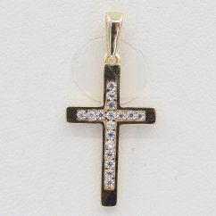Zlatý prívesok so zirkónmi krížik OP034 (585/1000) 0.9 g