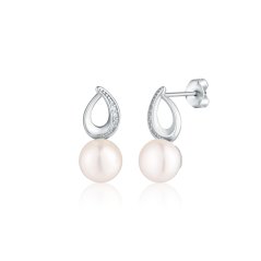 Stříbrné náušnice se zirkony a perlou JVD SVLE0953SH2P1PU