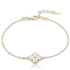 MINET Pozlátený strieborný náramok štvorlístok s bielou perleťou
