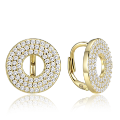 MINET Luxusné pozlátené kruhové strieborné náušnice s bielymi zirkónmi