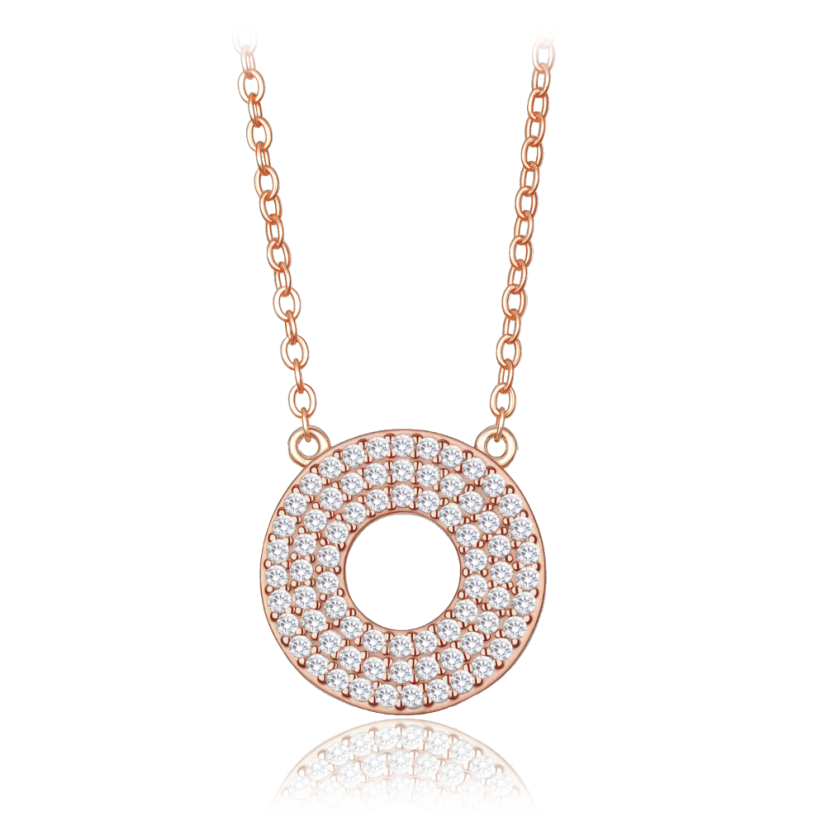 MINET Luxusní rose gold stříbrný náhrdelník kroužek s bílými zirkony