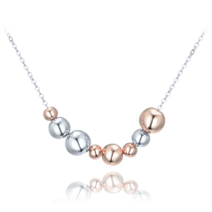 MINET Elegantní stříbrný náhrdelník se stříbrnými a Rosegold kuličkami
