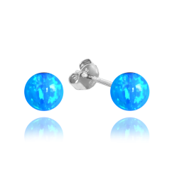 MINET Strieborné náušnice GULIČKY so svetlo modrými opálkami 6mm