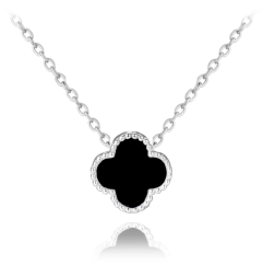 MINET Stříbrný náhrdelník čtyřlístek s onyxem