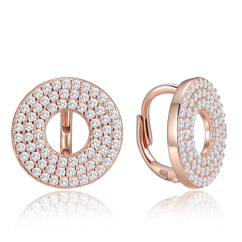MINET Luxusné rose gold kruhové strieborné náušnice s bielymi zirkónmi