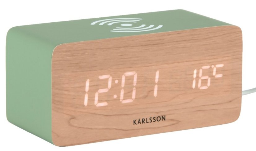 LED budík-hodiny 5933GR Karlsson s nabíječkou smartphonů 15cm