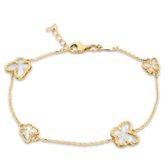 MINET Zlatý náramok motýlikovia s bielou perleťou Au 585/1000 3,00g