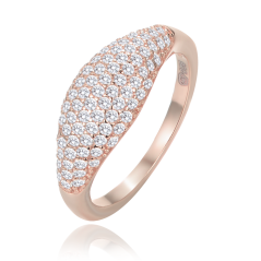 MINET Stříbrný Rosegold prsten kapka s bílými zirkony vel. 52