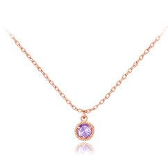 MINET Decentní zlatý rose gold náhrdelník s fialovým zirkonem Au 585/1000 1,60g